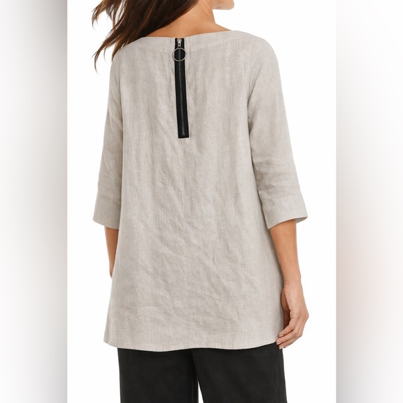 IC By Connie K Linen Key Hole Bow Tie Tunic Top 100% Linen Pockets Large USA - Picture 2 of 13